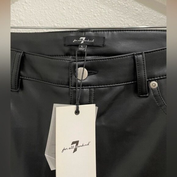 New 7 For  All Mankind Faux Leather High Rise Pants Black Slim Chic Contemporary - Picture 5 of 10